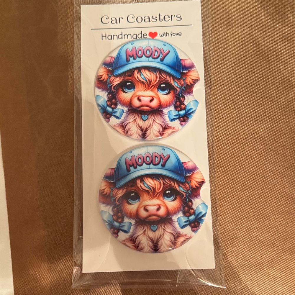 Moody Ceramic Car Coasters - Blue and Brown